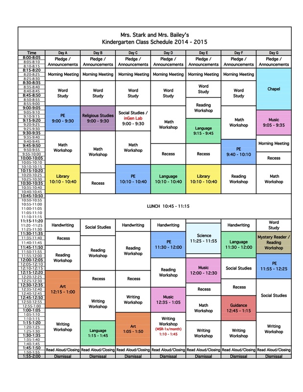 typical kindergarten daily schedule